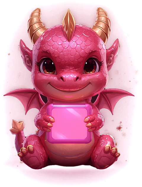 Dragãozinho mascote segurando um tablet