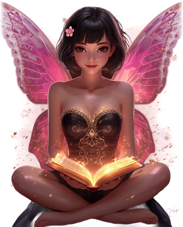 Fada lendo um livro de luz