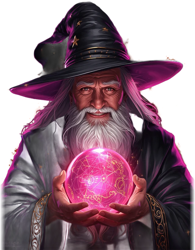 Mago segurando uma bola de cristal